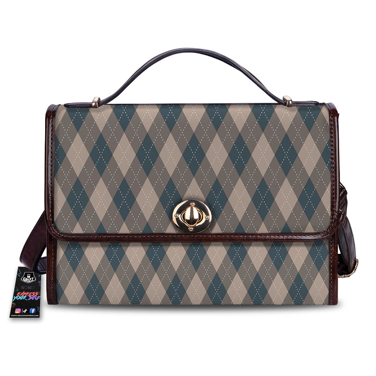 Blue Spruce And Beige Argyle Print Pattern Women's Satchel Bag