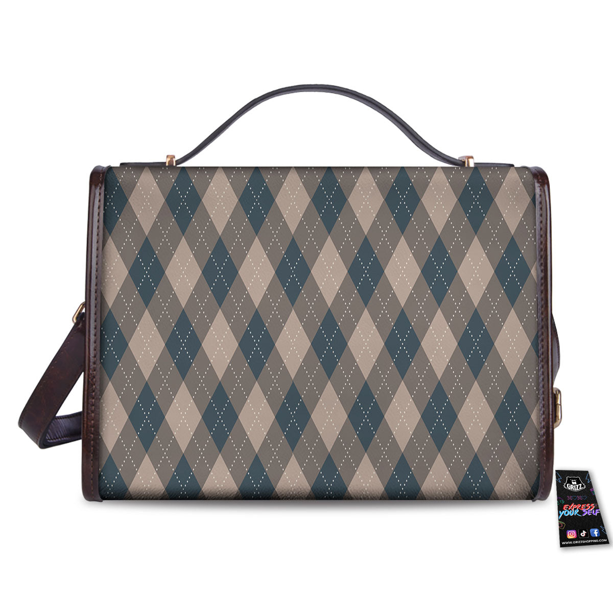 Blue Spruce And Beige Argyle Print Pattern Women's Satchel Bag