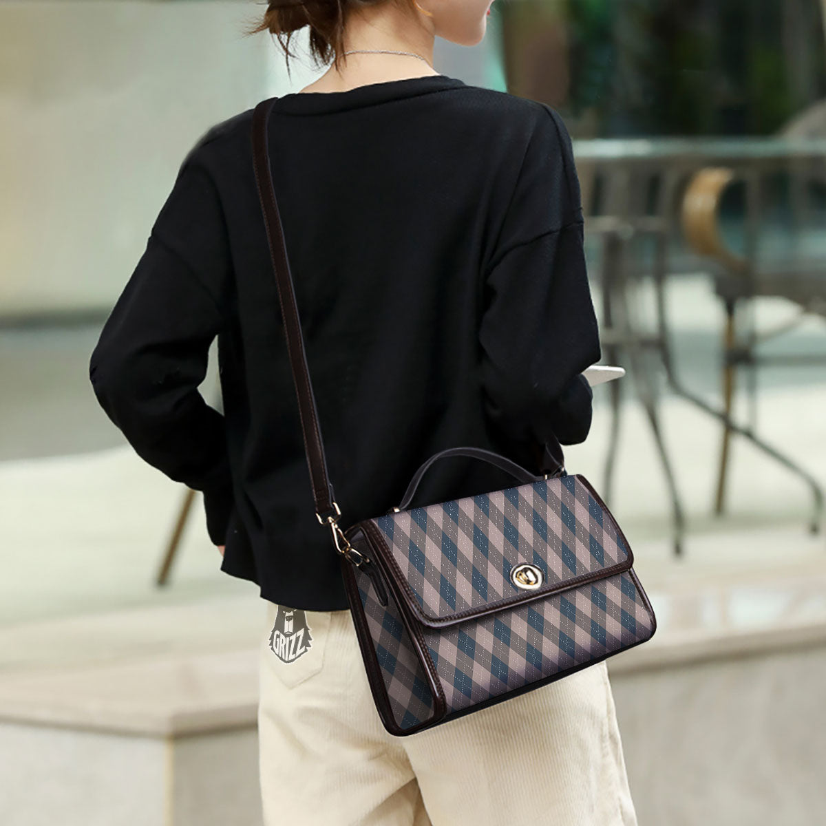 Blue Spruce And Beige Argyle Print Pattern Women's Satchel Bag