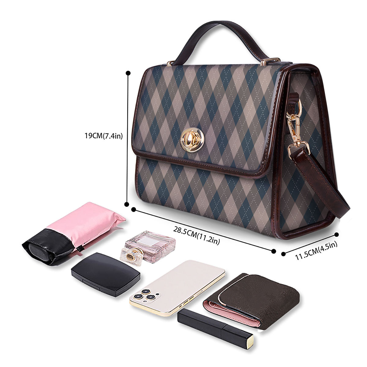 Blue Spruce And Beige Argyle Print Pattern Women's Satchel Bag