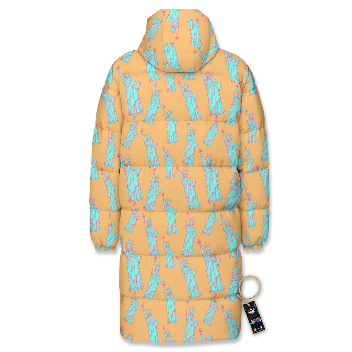 Blue Statue Of Liberty Print Pattern Long Down Jacket