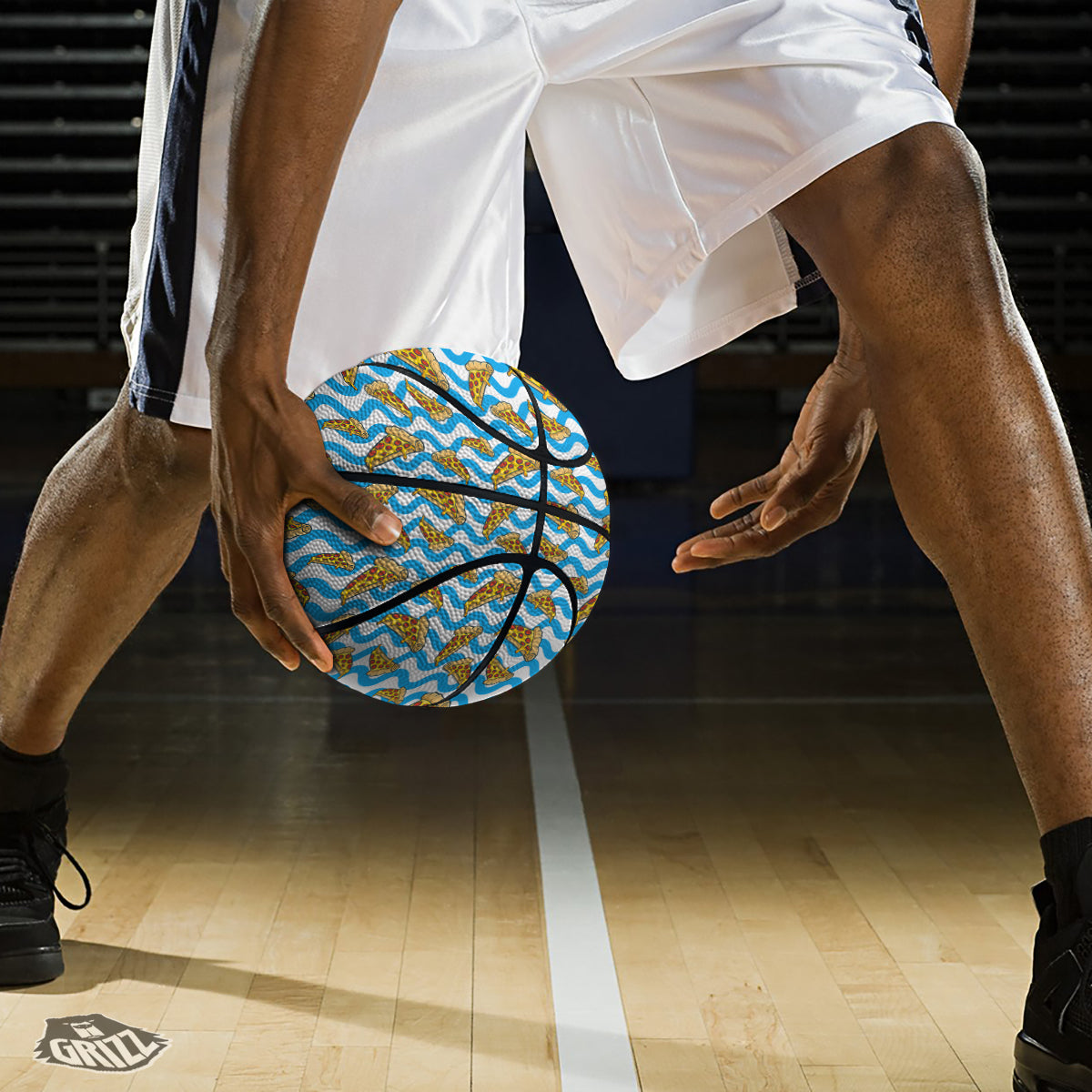 Blue Wave Pizza Print Pattern Basketball