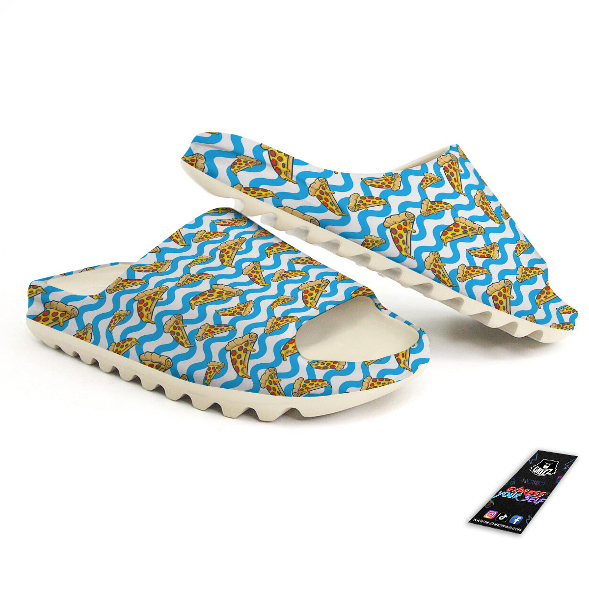 Blue Wave Pizza Print Pattern Sandals-grizzshop