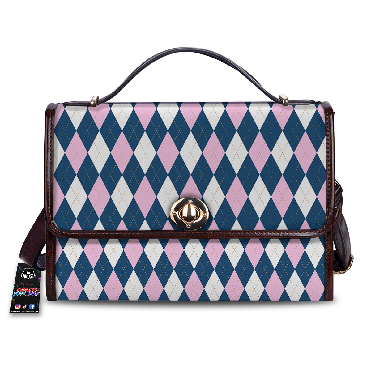 Blue White And Pink Argyle Print Pattern Women's Satchel Bag
