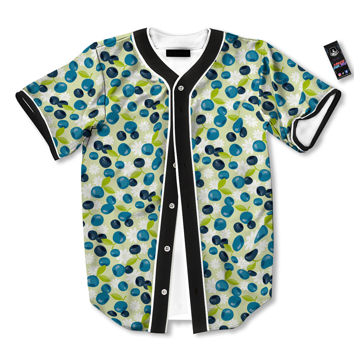 Blueberry And Daisy Print Pattern Baseball Jersey-grizzshop