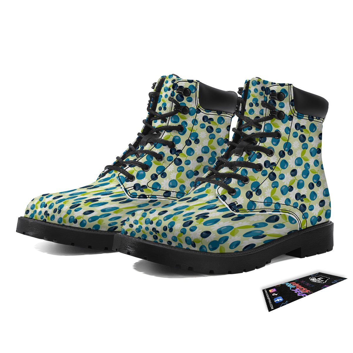 Blueberry And Daisy Print Pattern Boots-grizzshop