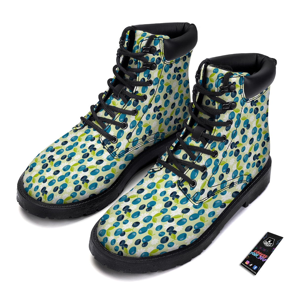 Blueberry And Daisy Print Pattern Boots-grizzshop