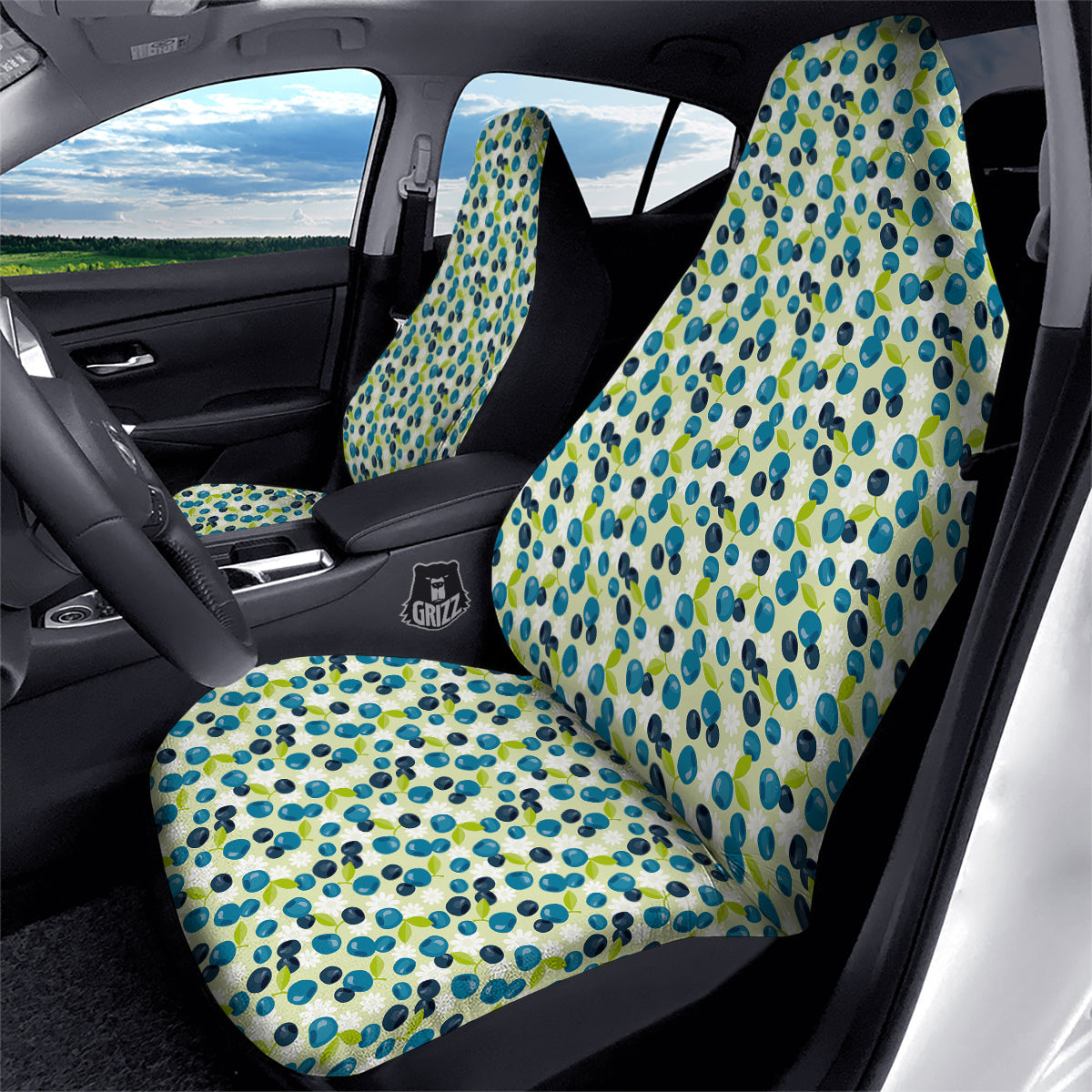 Blueberry And Daisy Print Pattern Car Seat Covers-grizzshop