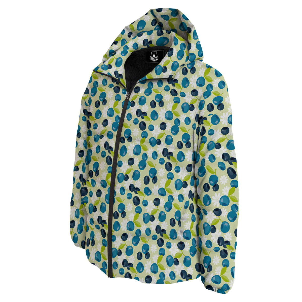 Blueberry And Daisy Print Pattern Down Jacket-grizzshop