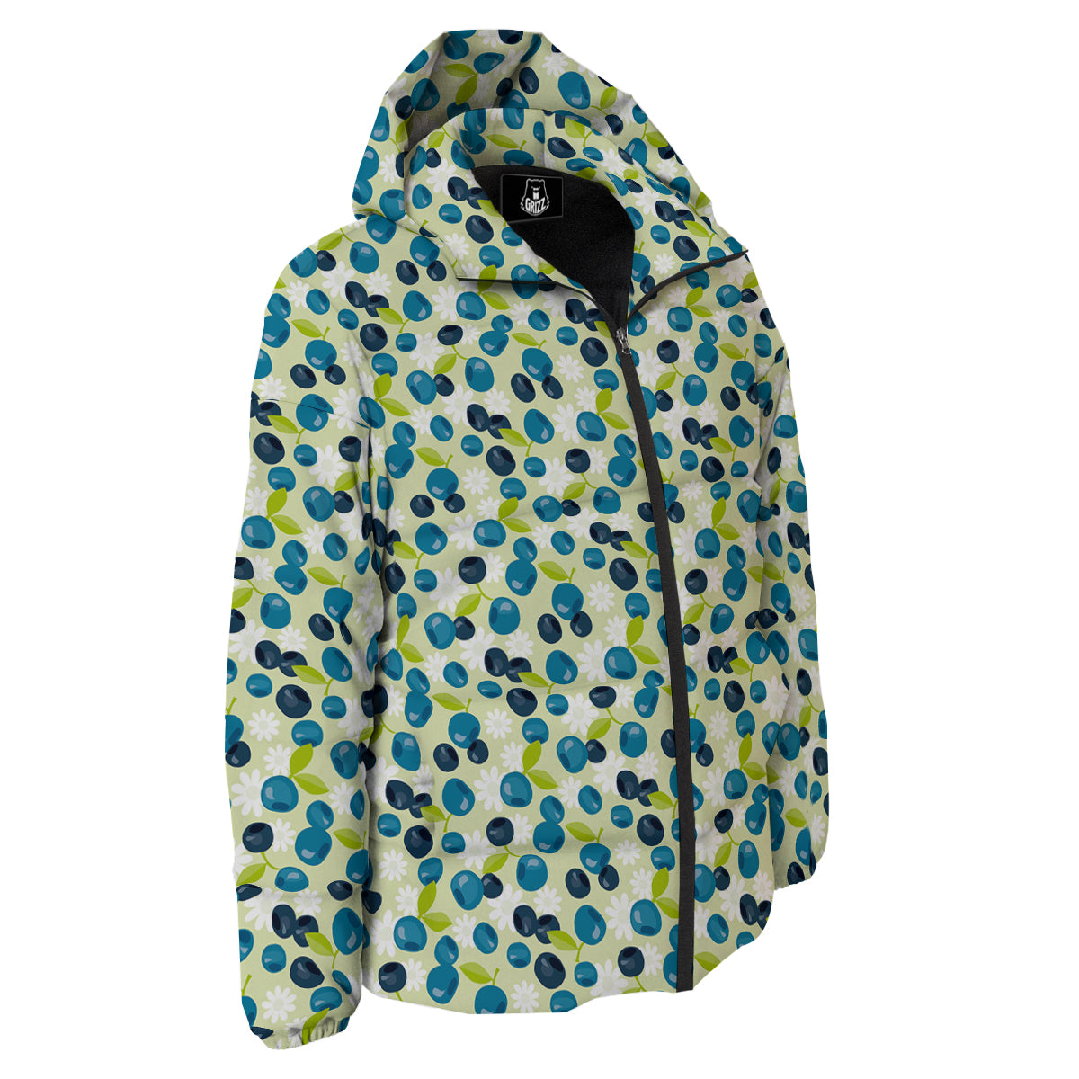 Blueberry And Daisy Print Pattern Down Jacket-grizzshop
