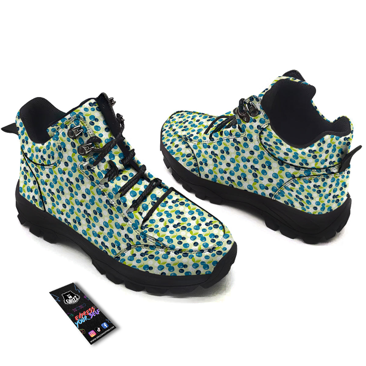 Blueberry And Daisy Print Pattern Hiking Shoes-grizzshop