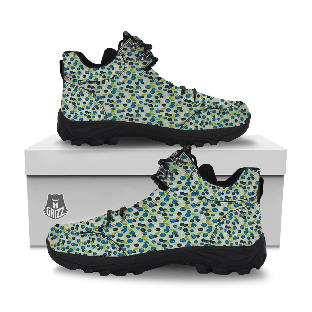 Blueberry And Daisy Print Pattern Hiking Shoes-grizzshop