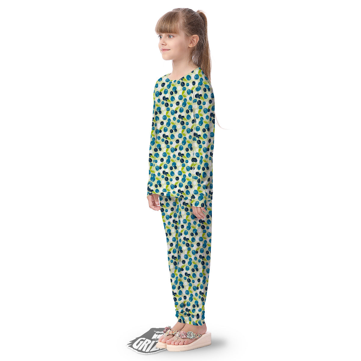 Blueberry And Daisy Print Pattern Kid's Pajamas-grizzshop