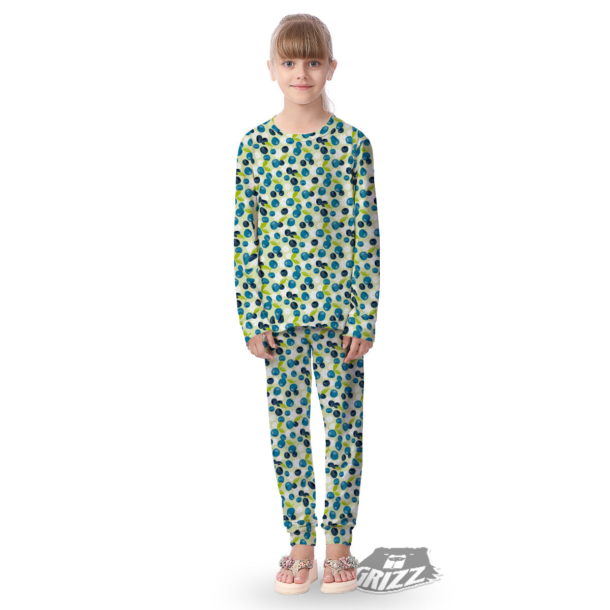 Blueberry And Daisy Print Pattern Kid's Pajamas-grizzshop