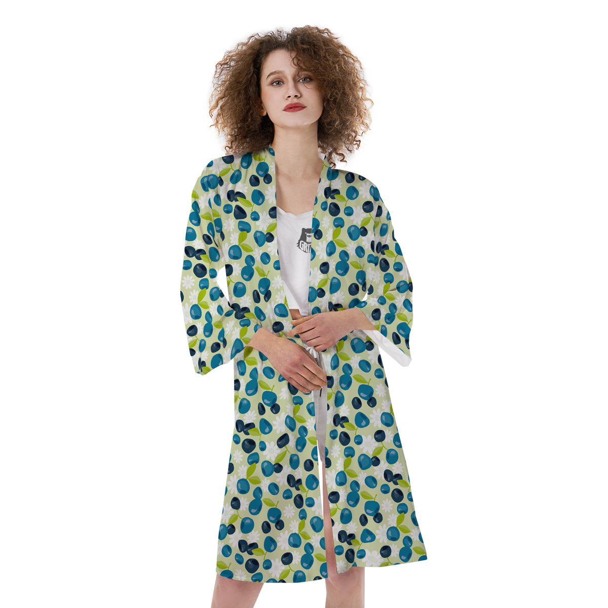 Blueberry And Daisy Print Pattern Kimono-grizzshop