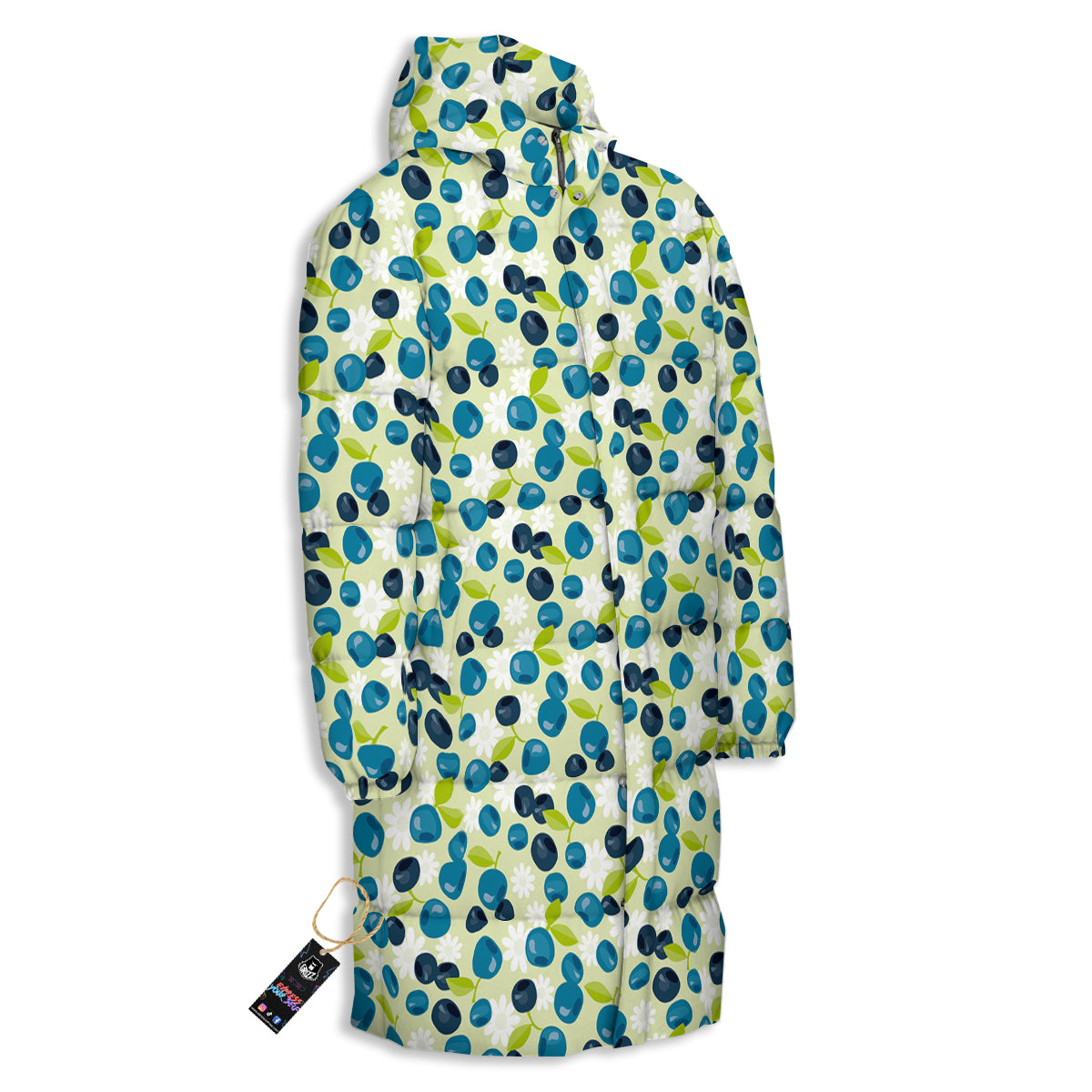 Blueberry And Daisy Print Pattern Long Down Jacket-grizzshop