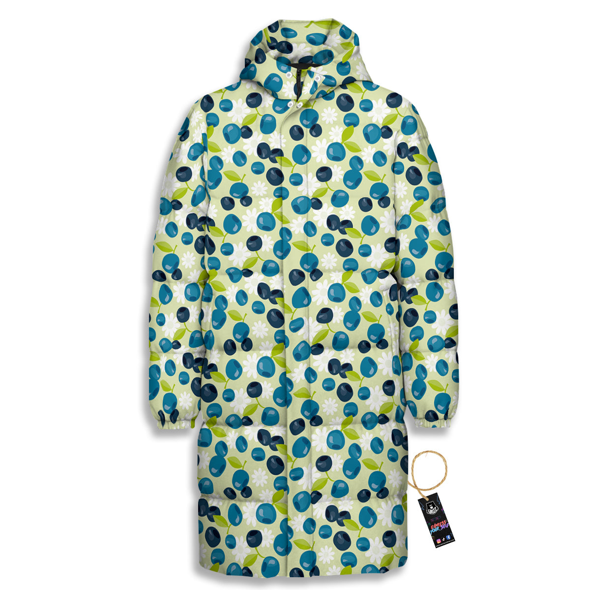 Blueberry And Daisy Print Pattern Long Down Jacket-grizzshop