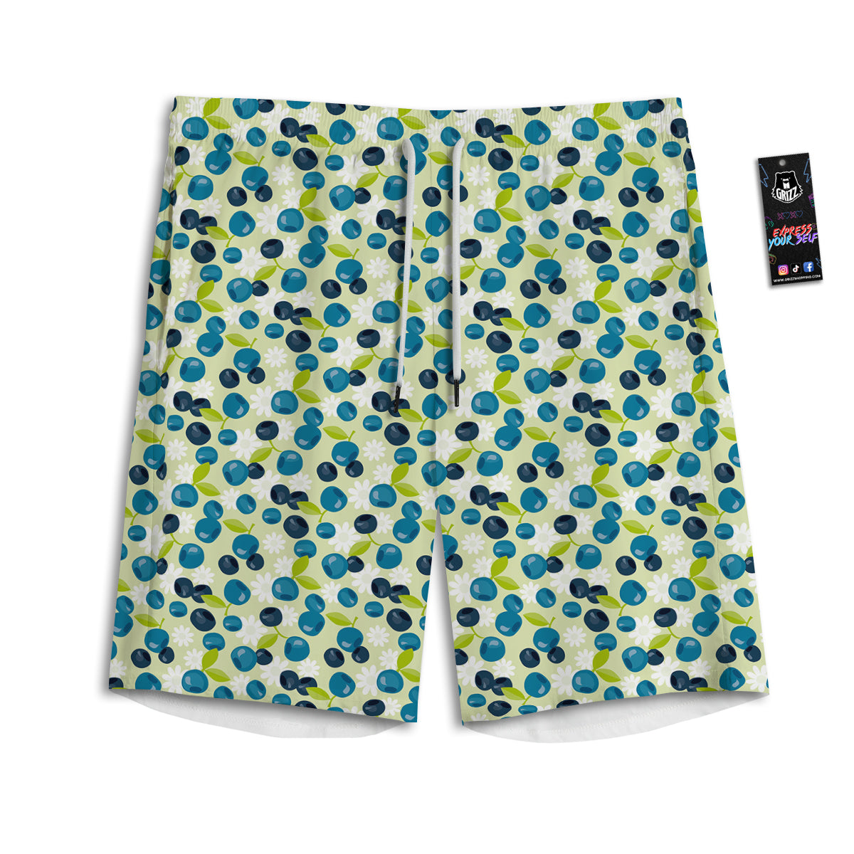 Blueberry And Daisy Print Pattern Men's Athletic Shorts