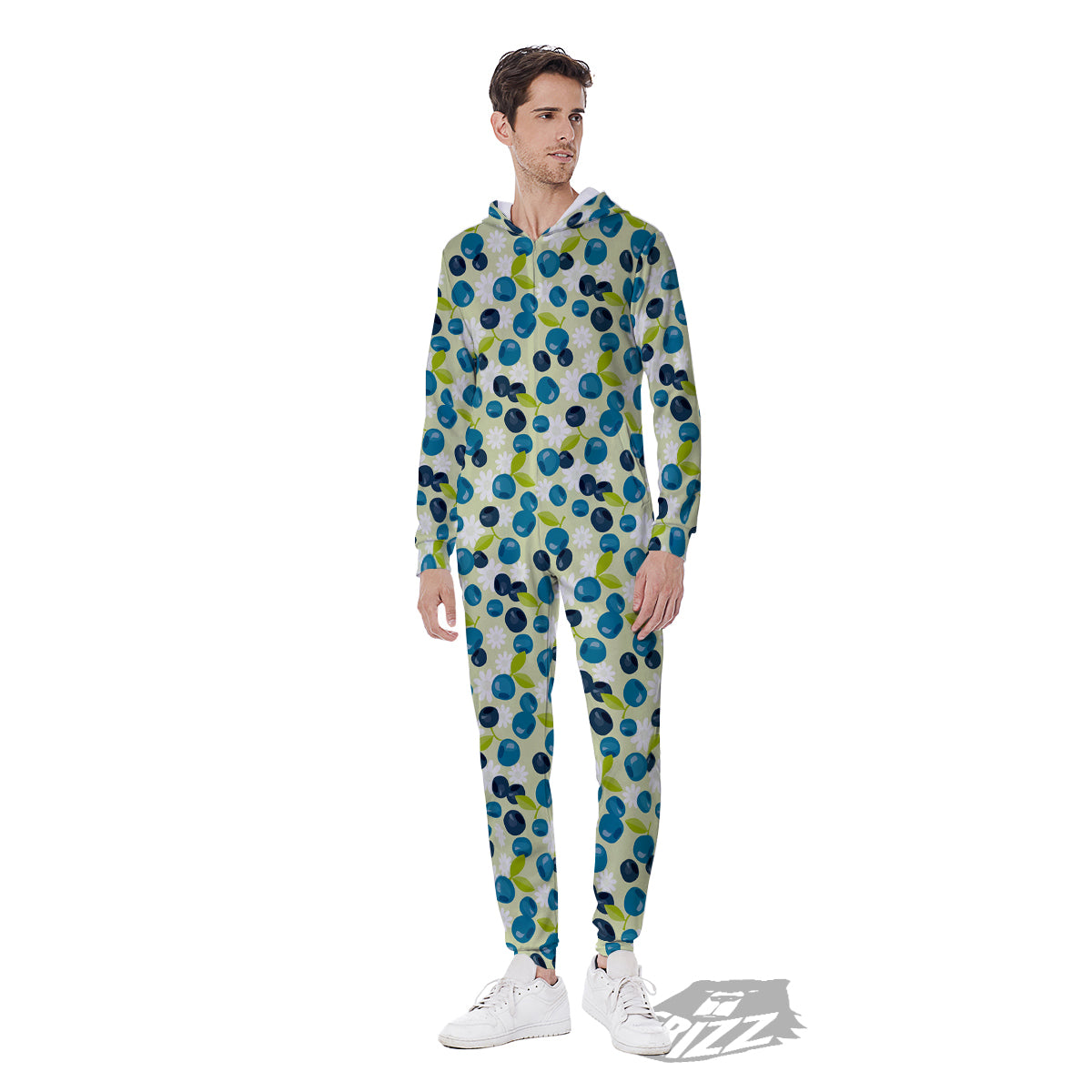 Blueberry And Daisy Print Pattern Men's Jumpsuit-grizzshop