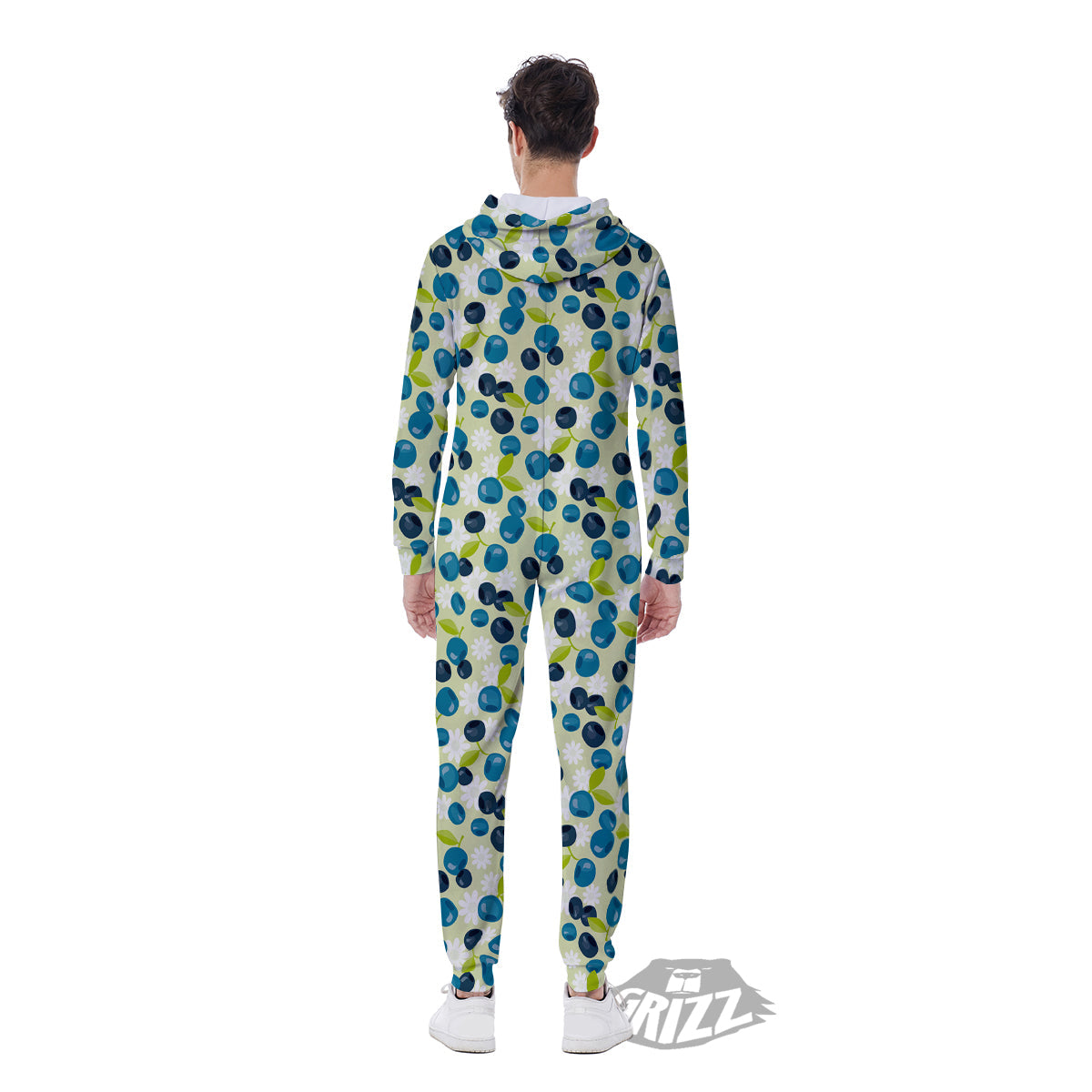 Blueberry And Daisy Print Pattern Men's Jumpsuit-grizzshop