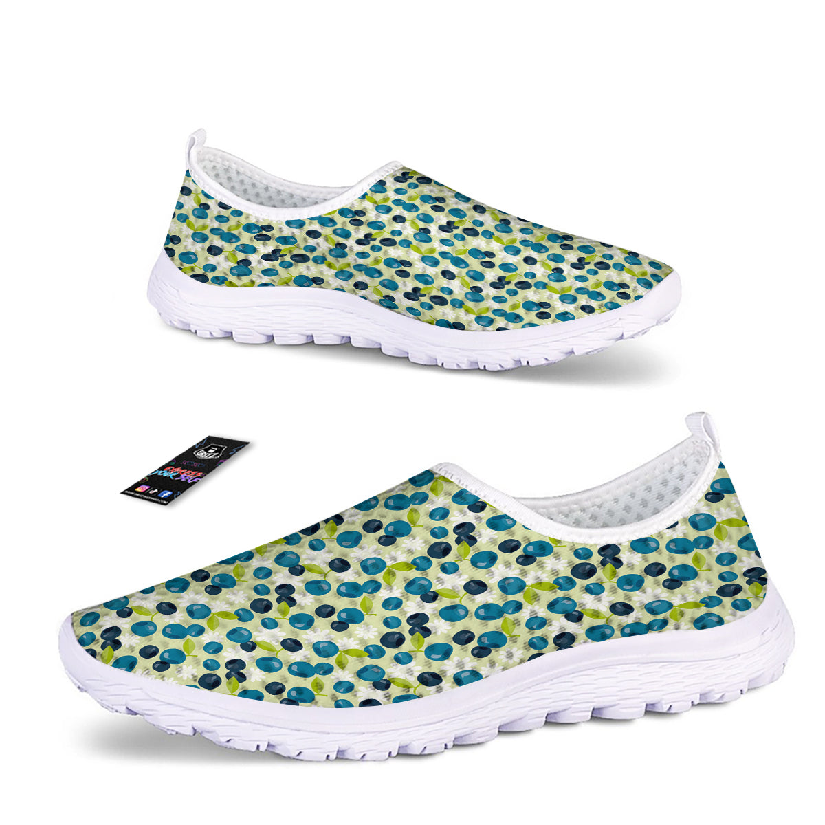 Blueberry And Daisy Print Pattern Nurse Shoes-grizzshop