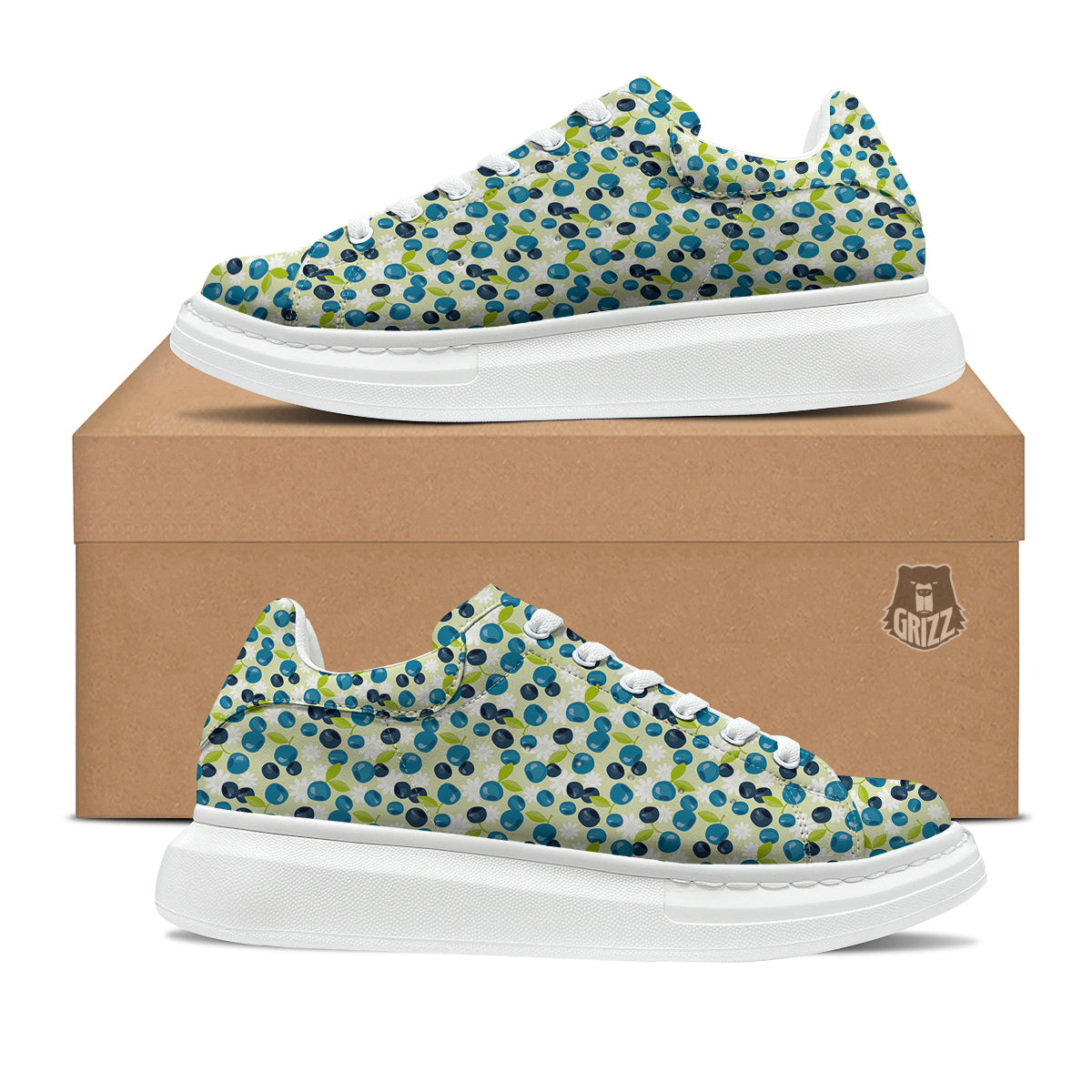 Blueberry And Daisy Print Pattern Platform Shoes-grizzshop