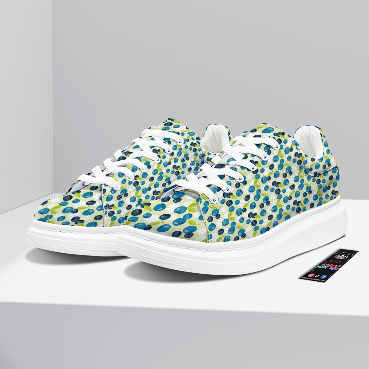 Blueberry And Daisy Print Pattern Platform Shoes-grizzshop