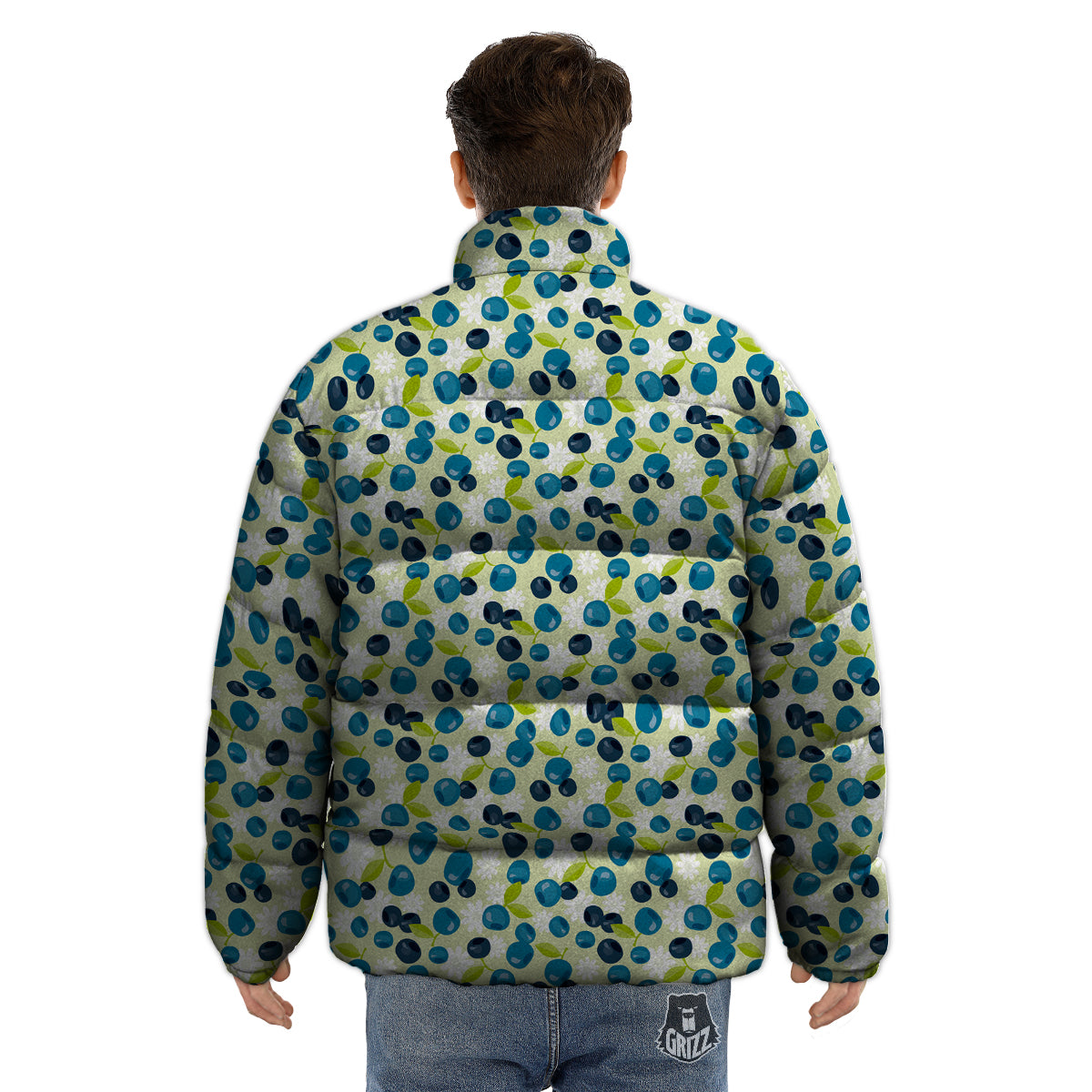 Blueberry And Daisy Print Pattern Puffer Jacket-grizzshop