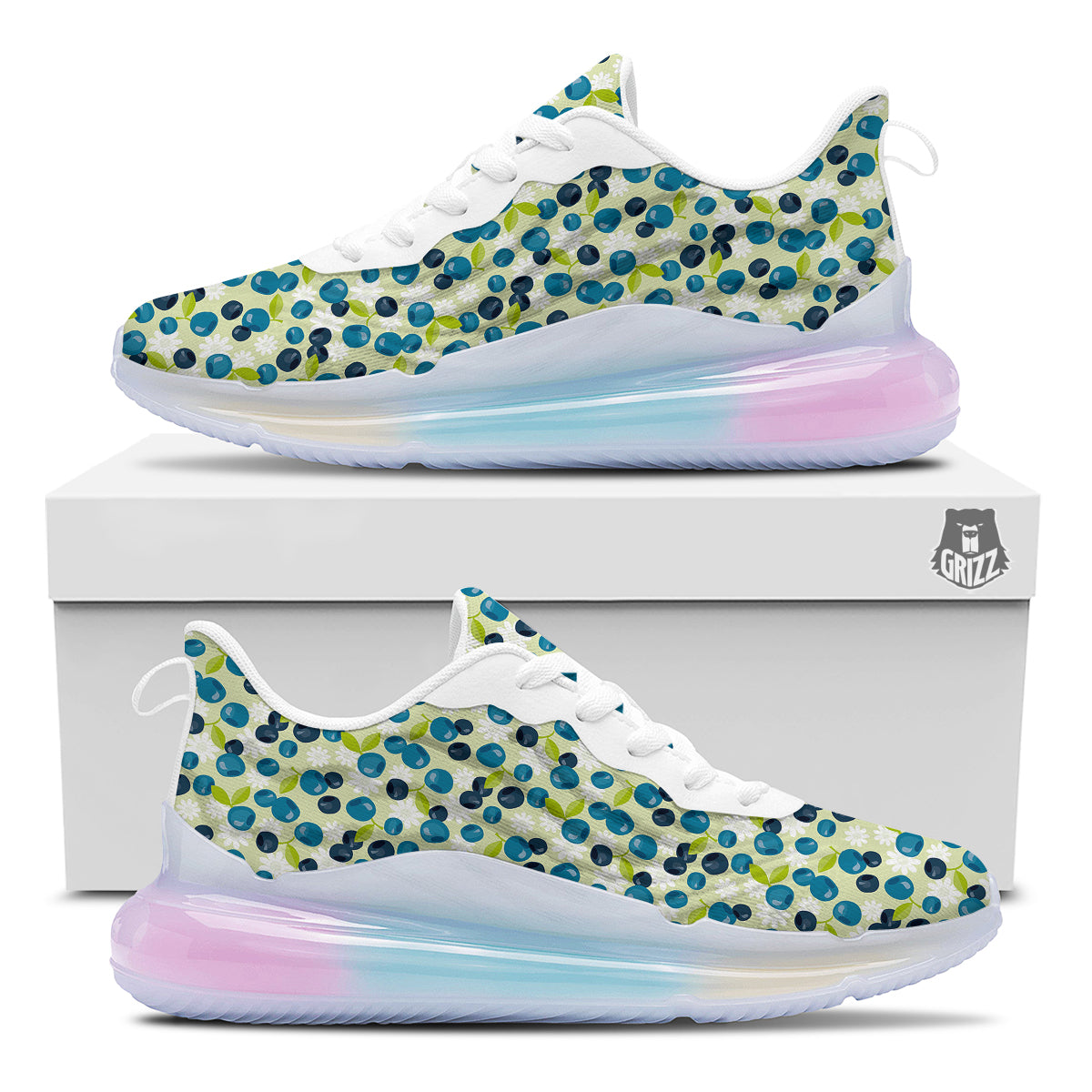 Blueberry And Daisy Print Pattern Running Sneakers-grizzshop