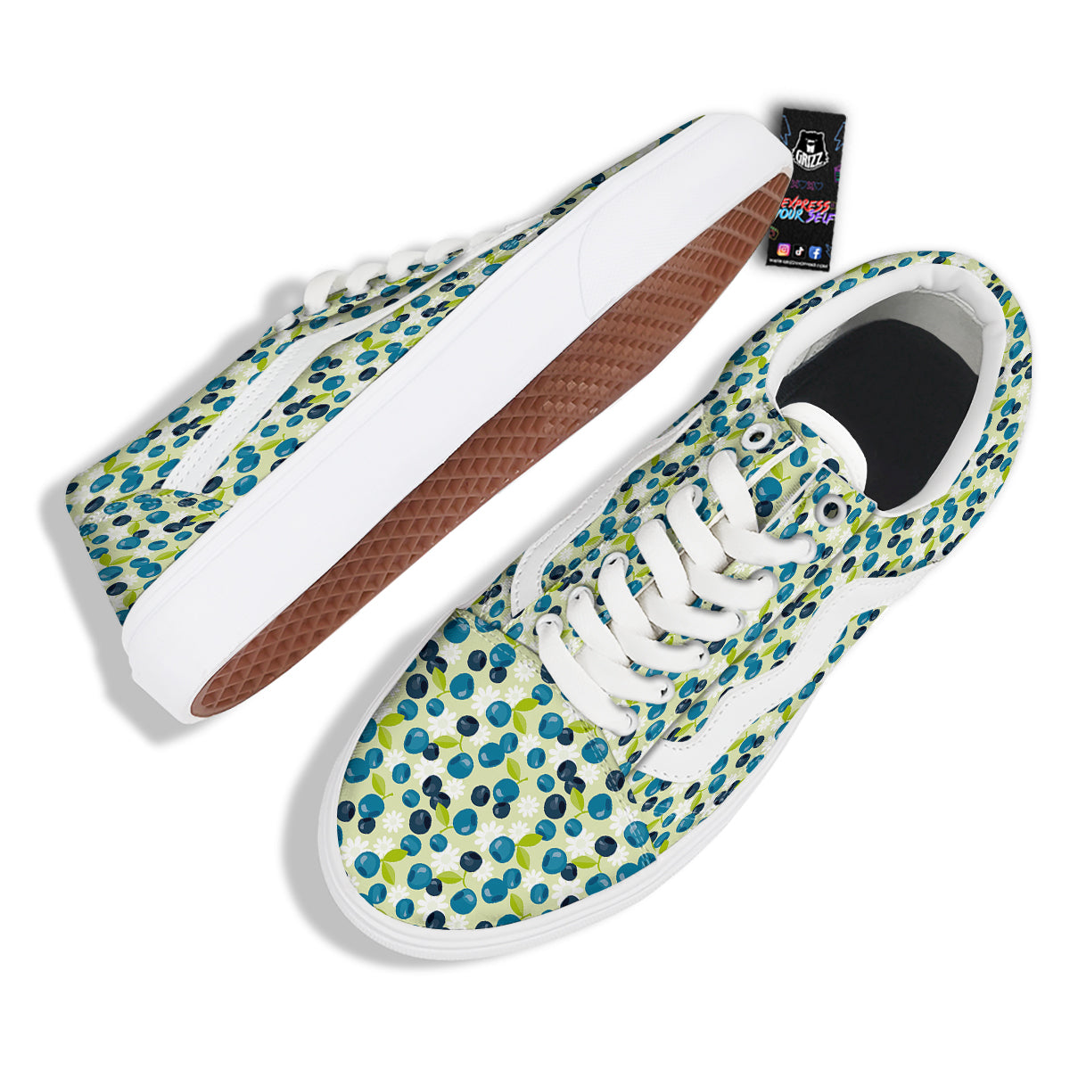 Blueberry And Daisy Print Pattern Skate Shoes-grizzshop