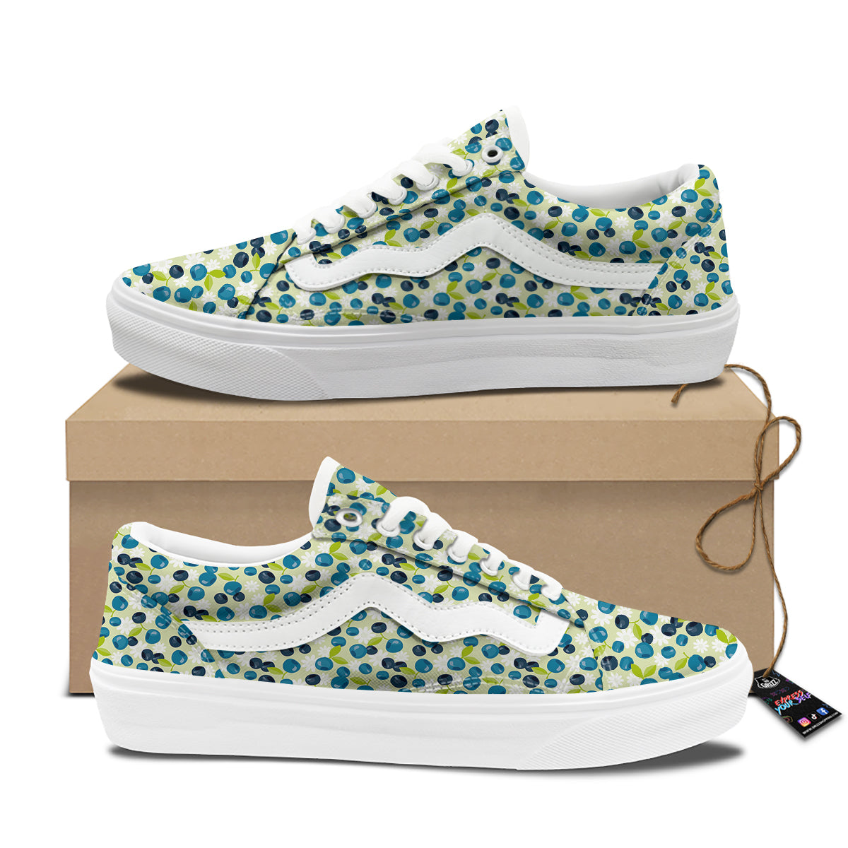 Blueberry And Daisy Print Pattern Skate Shoes-grizzshop