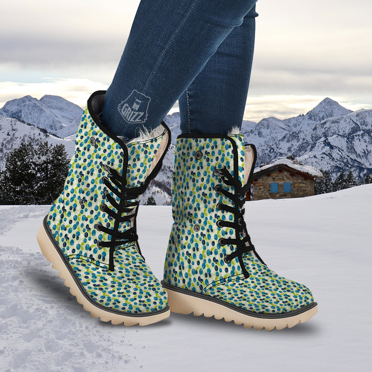 Blueberry And Daisy Print Pattern Snow Boots-grizzshop