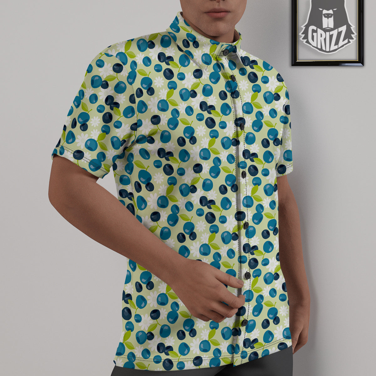 Blueberry And Daisy Print Pattern Untucked Shirts-grizzshop
