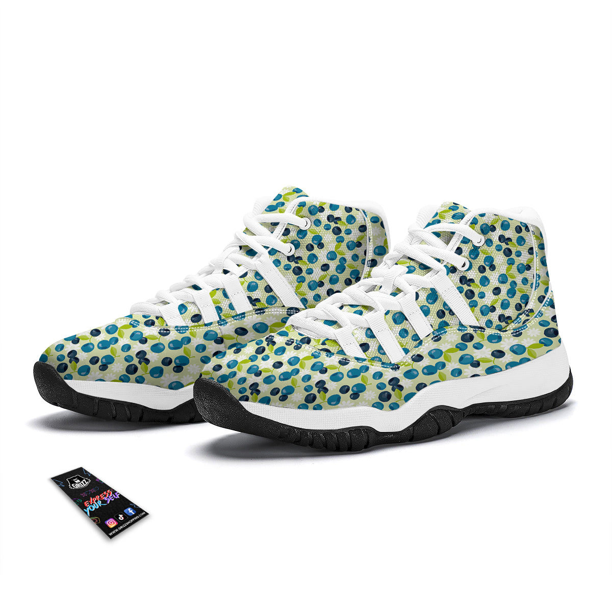 Blueberry And Daisy Print Pattern White Bball Shoes-grizzshop