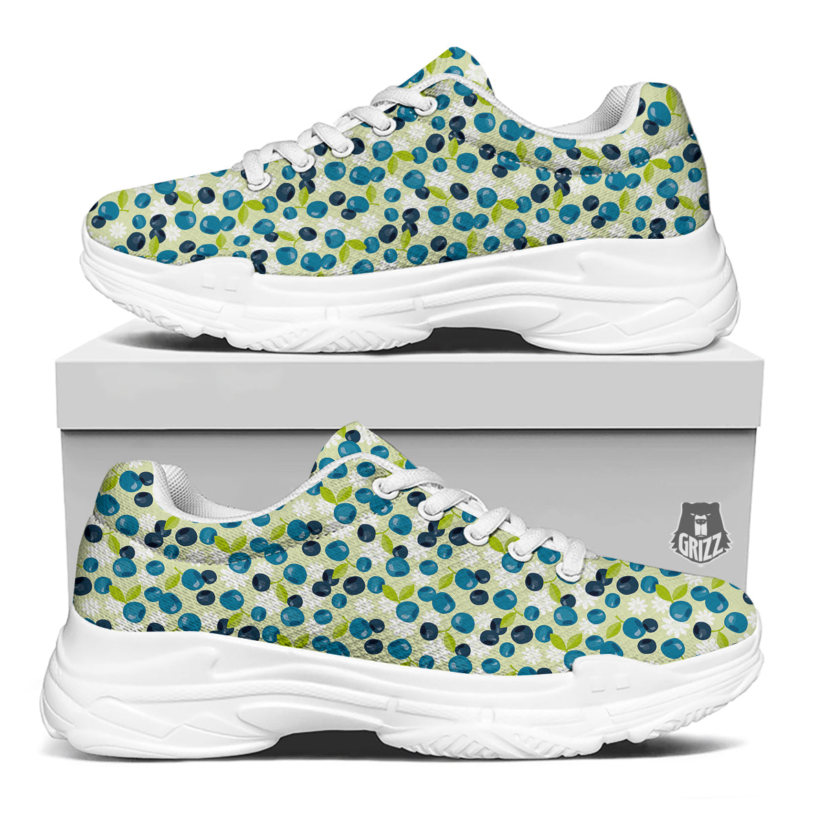 Blueberry And Daisy Print Pattern White Chunky Shoes-grizzshop