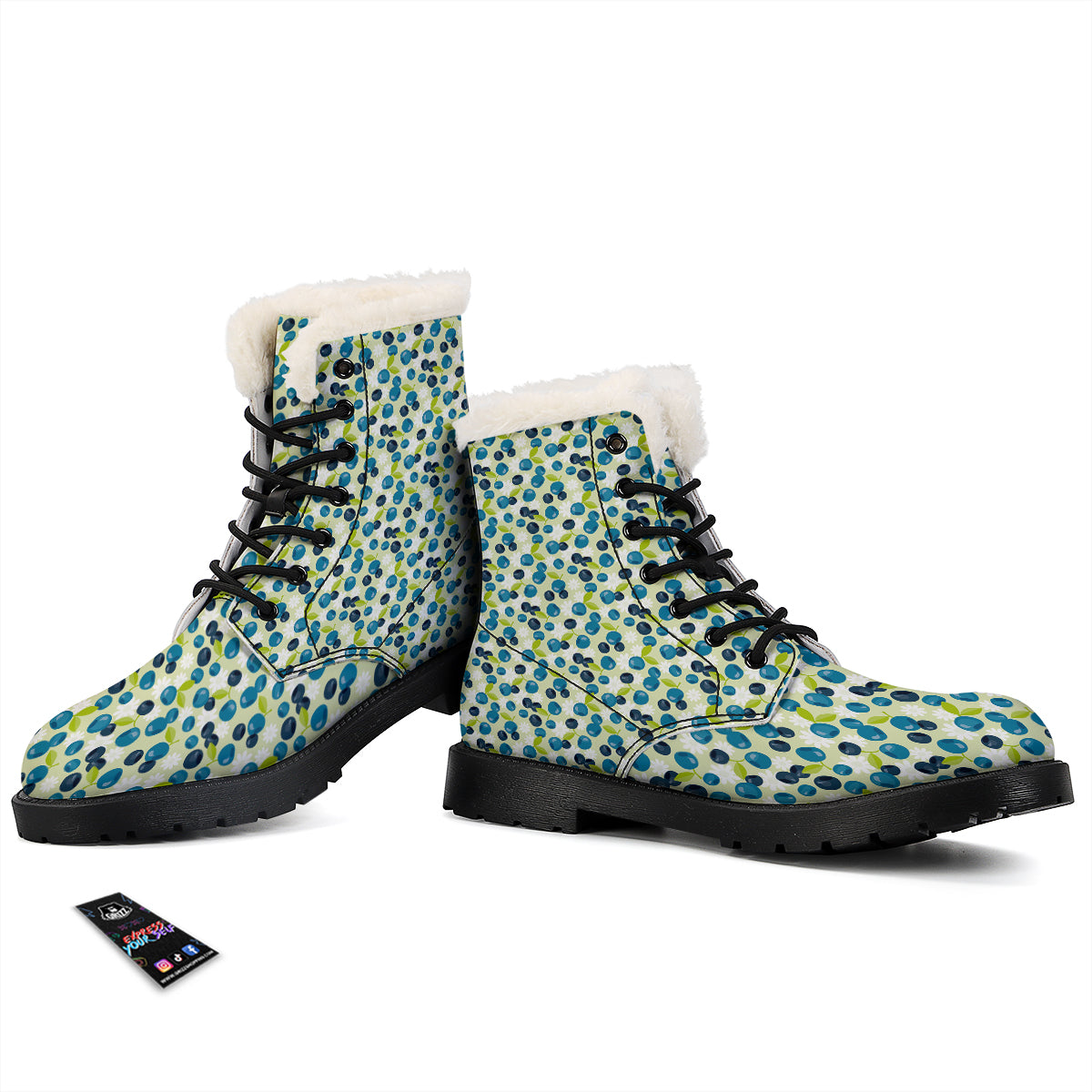 Blueberry And Daisy Print Pattern Winter Boots-grizzshop