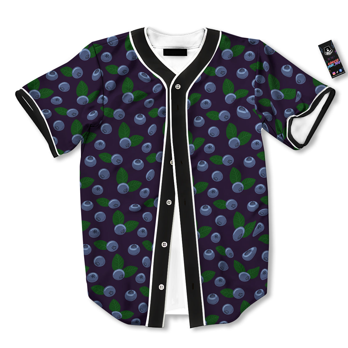 Blueberry And Leaf Print Pattern Baseball Jersey-grizzshop