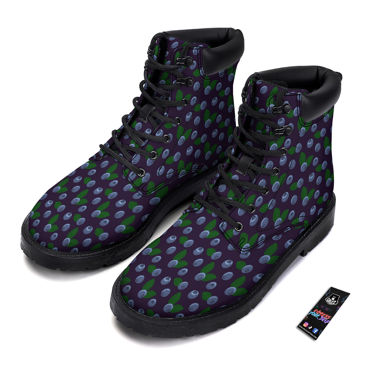 Blueberry And Leaf Print Pattern Boots-grizzshop
