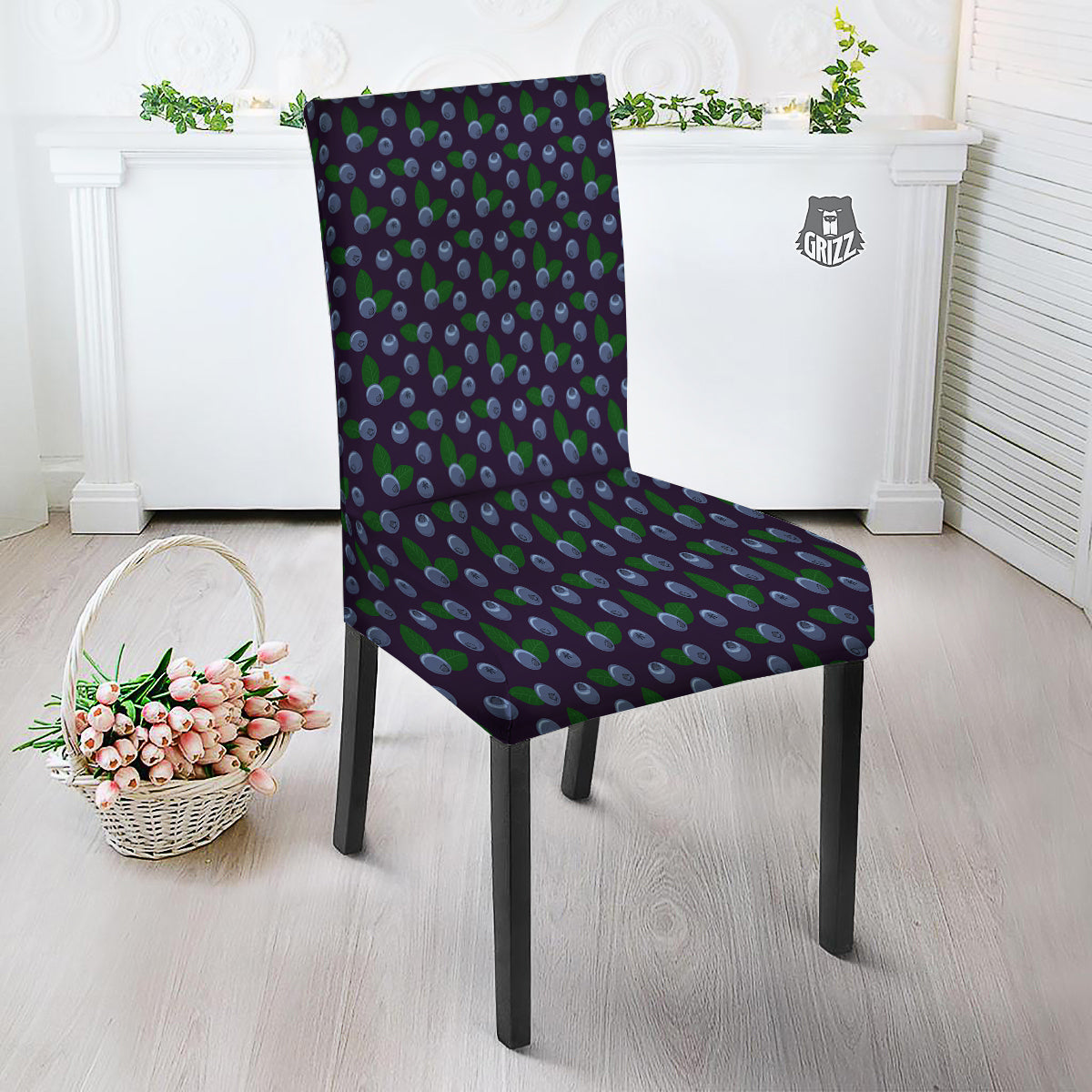 Blueberry And Leaf Print Pattern Dining Chair Slipcover-grizzshop