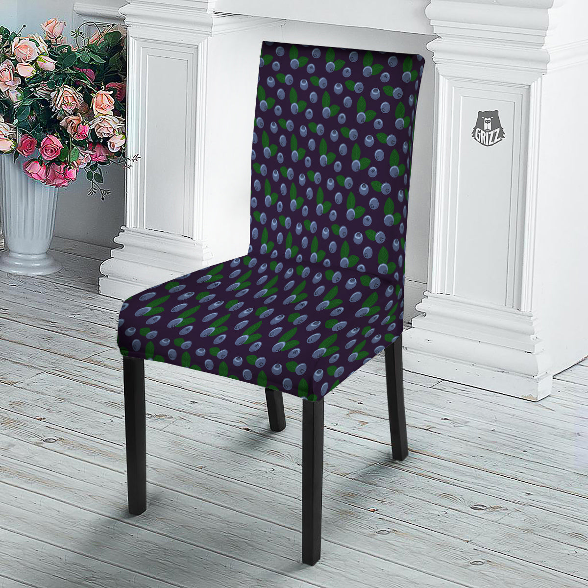 Blueberry And Leaf Print Pattern Dining Chair Slipcover-grizzshop