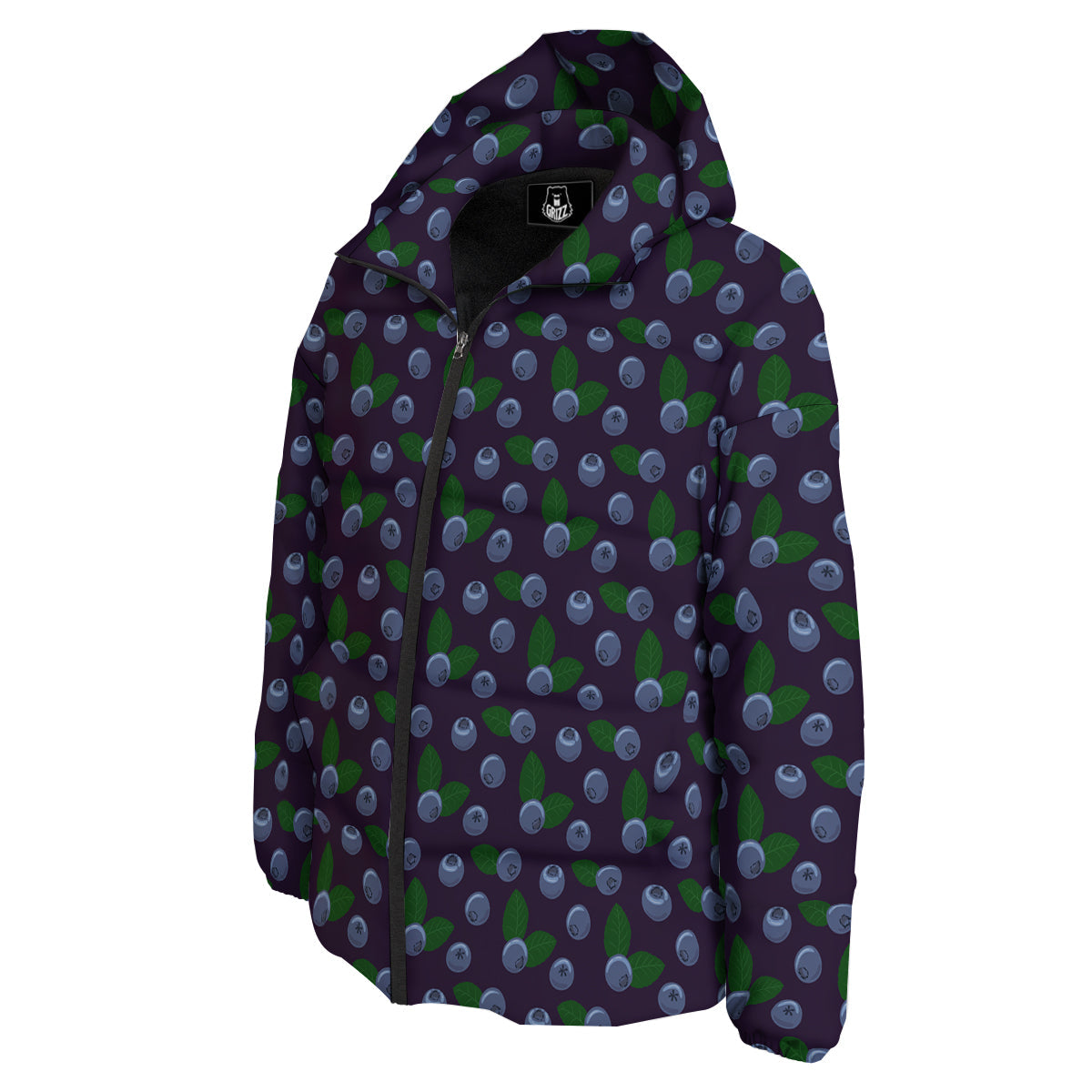 Blueberry And Leaf Print Pattern Down Jacket-grizzshop