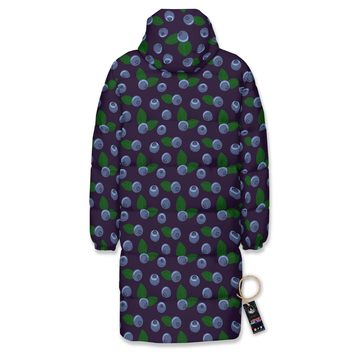 Blueberry And Leaf Print Pattern Long Down Jacket-grizzshop