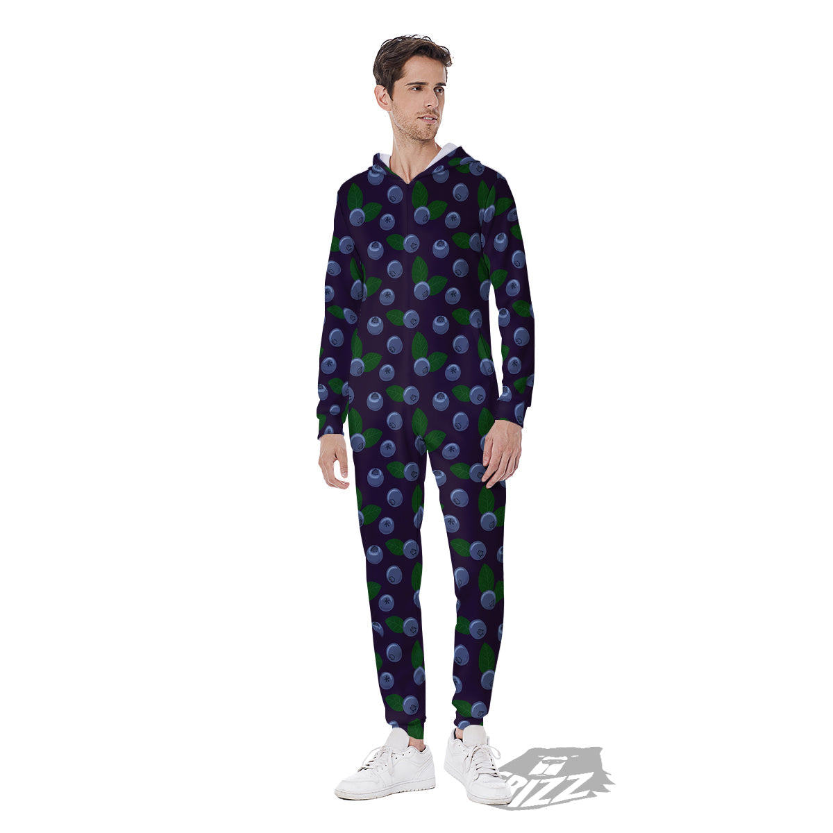 Blueberry And Leaf Print Pattern Men's Jumpsuit-grizzshop