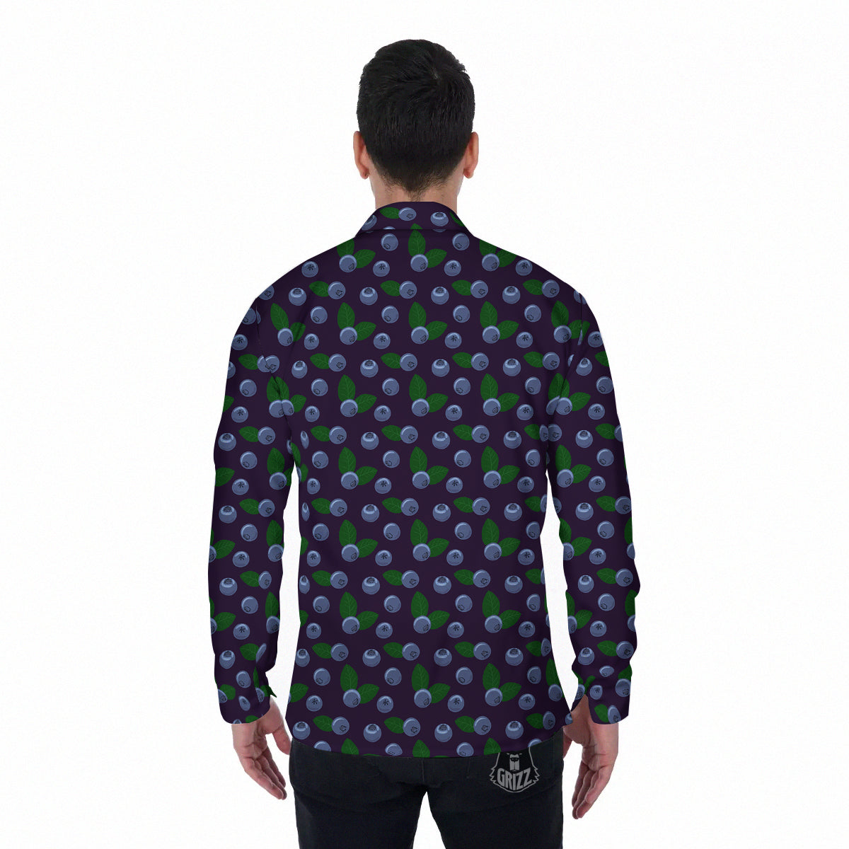Blueberry And Leaf Print Pattern Men's Long Sleeve Shirts-grizzshop