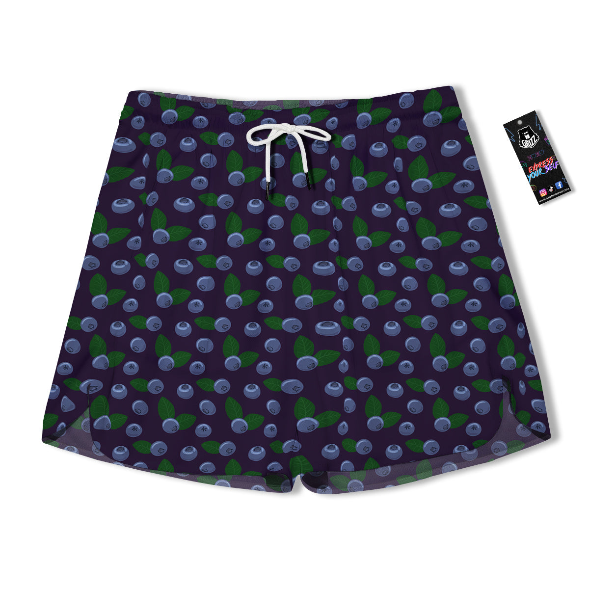 Blueberry And Leaf Print Pattern Men's Running Shorts-grizzshop