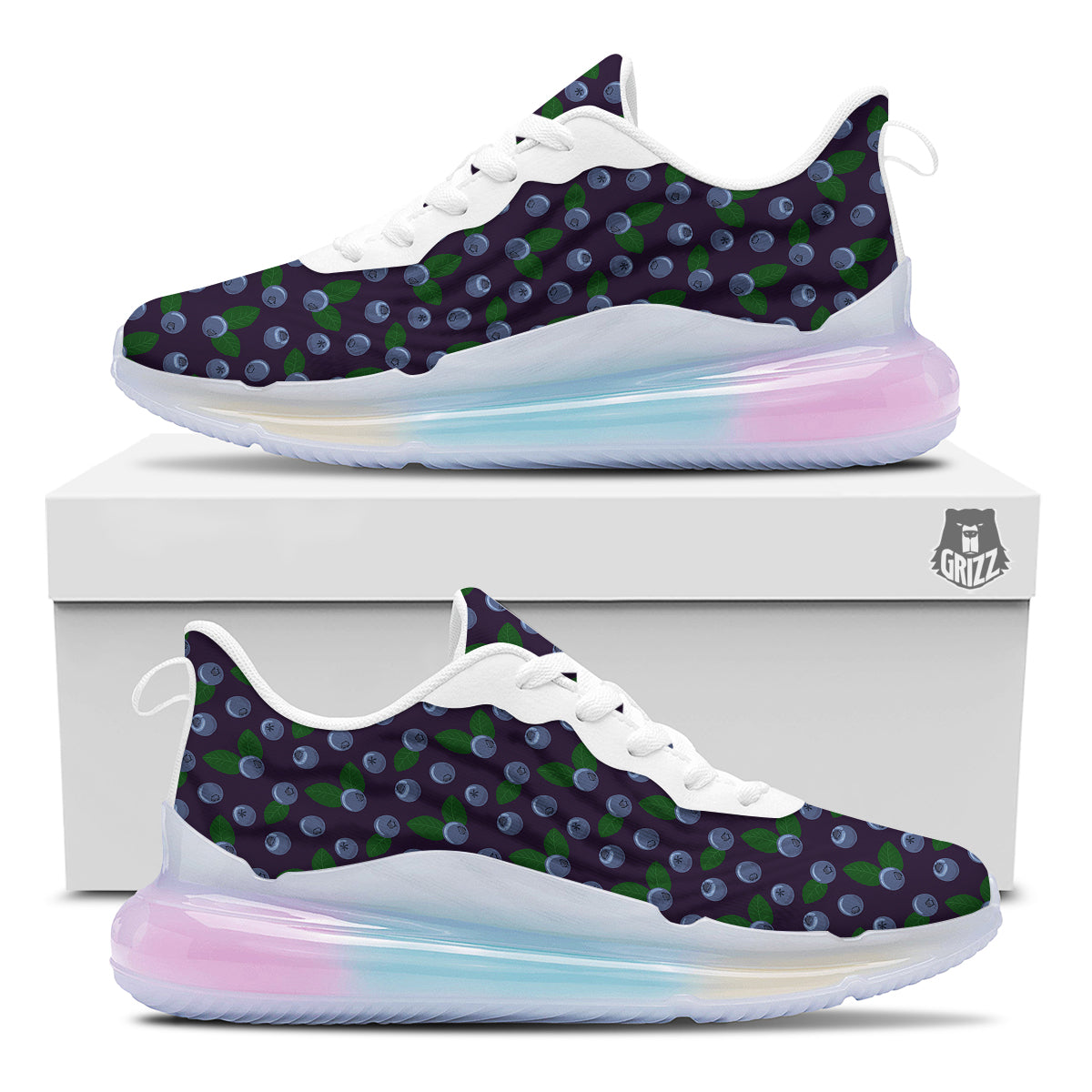 Blueberry And Leaf Print Pattern Running Sneakers-grizzshop