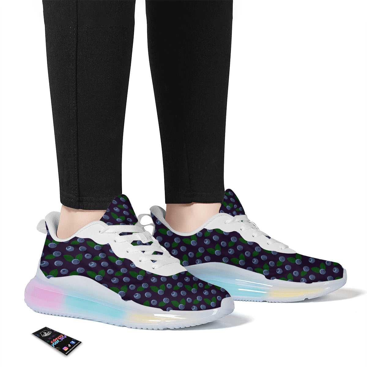Blueberry And Leaf Print Pattern Running Sneakers-grizzshop
