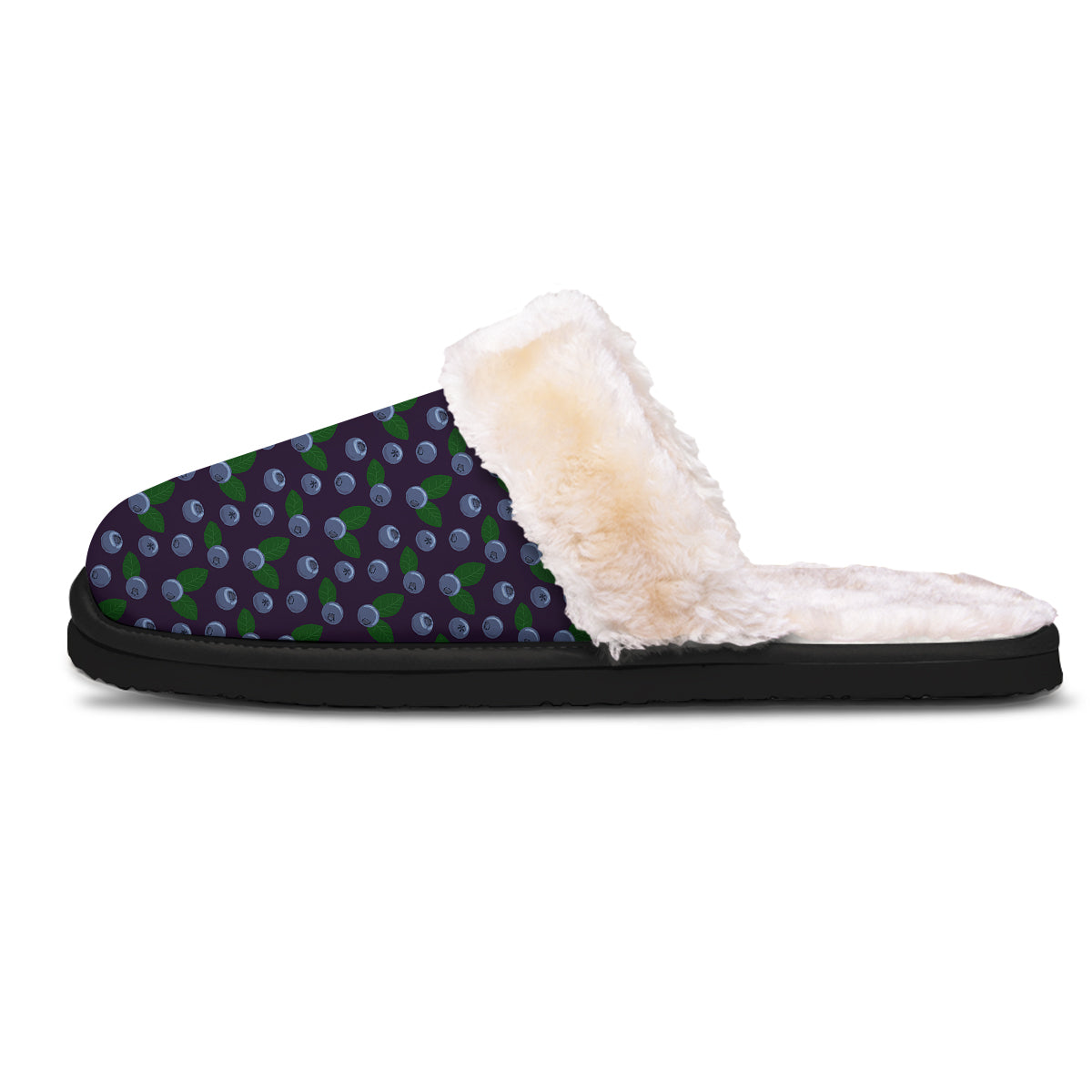 Blueberry And Leaf Print Pattern Slippers-grizzshop