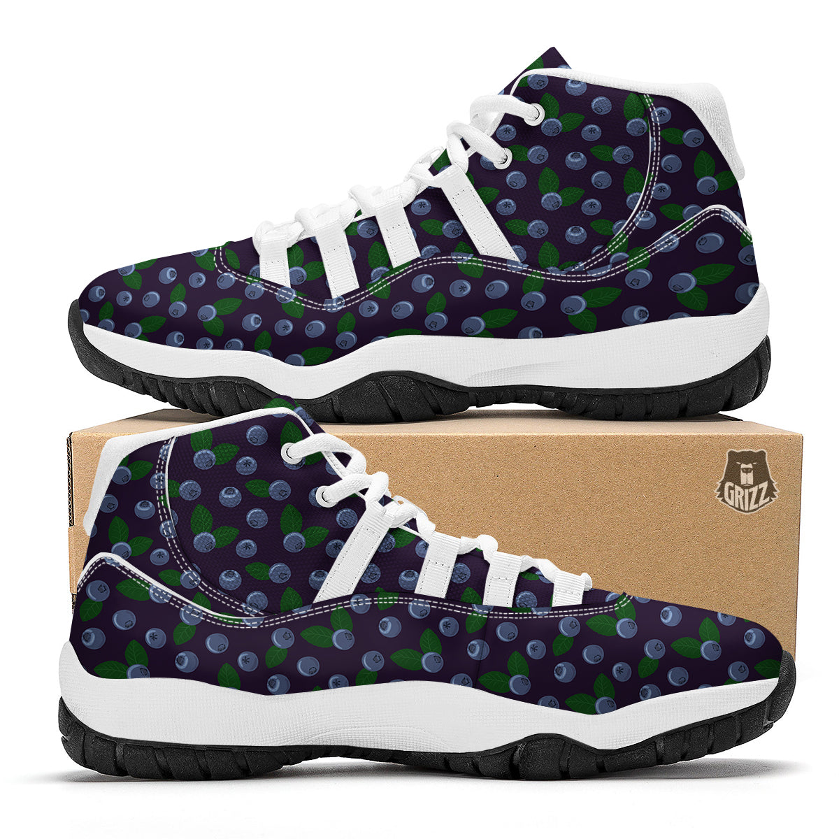 Blueberry And Leaf Print Pattern White Bball Shoes-grizzshop