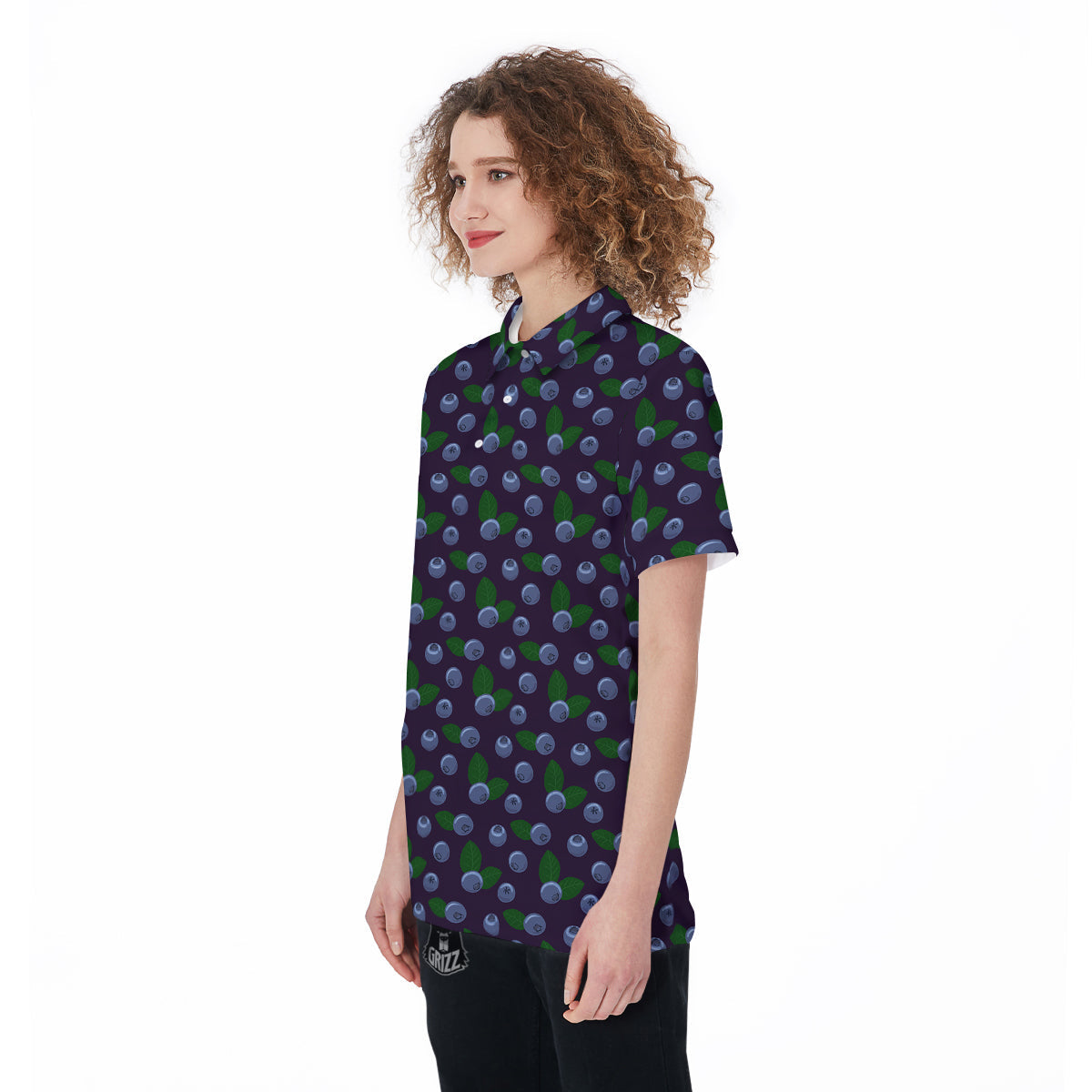 Blueberry And Leaf Print Pattern Women's Golf Shirts-grizzshop